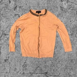 Chico's Peach Cardigan with Embellished Collar